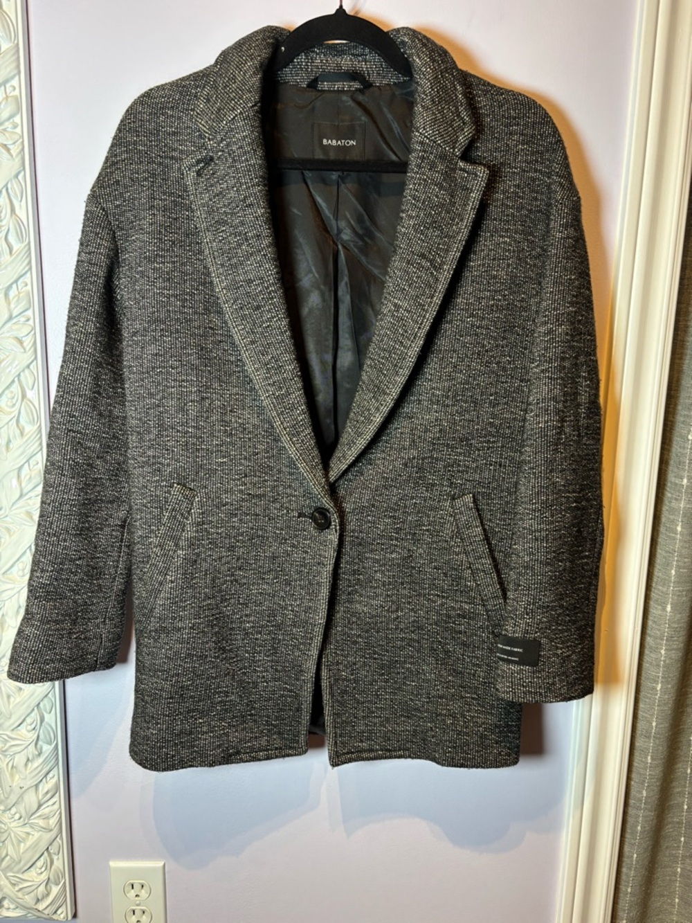 Babaton Oversized Gray Single-Button Textured Italian Made Blazer Coat XXS/XS